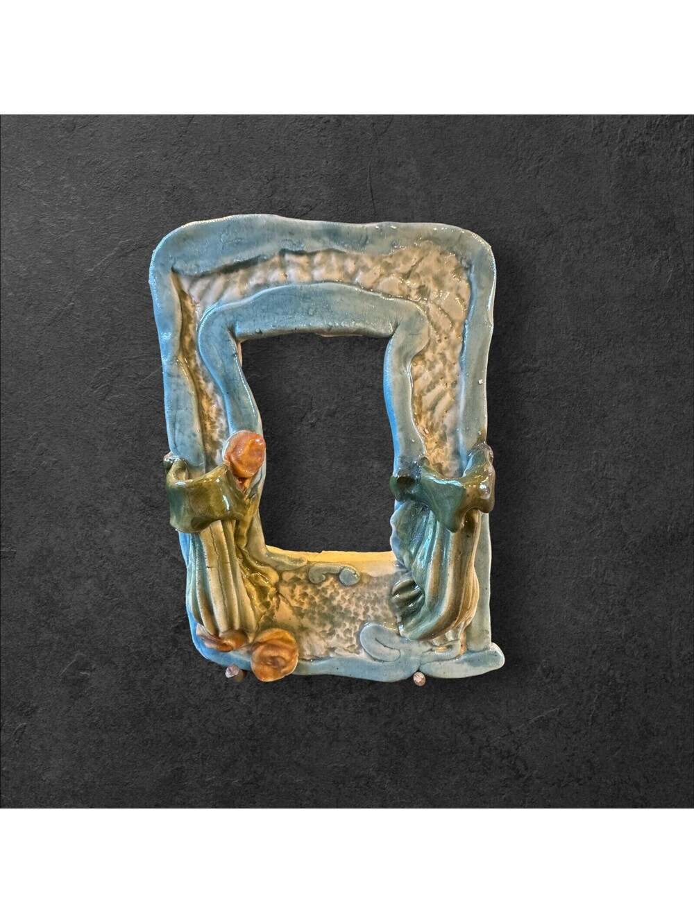 UNIQUE RARE Memory Clay Pottery Frame W/slots For Flowers. Made In Maine. OOAK